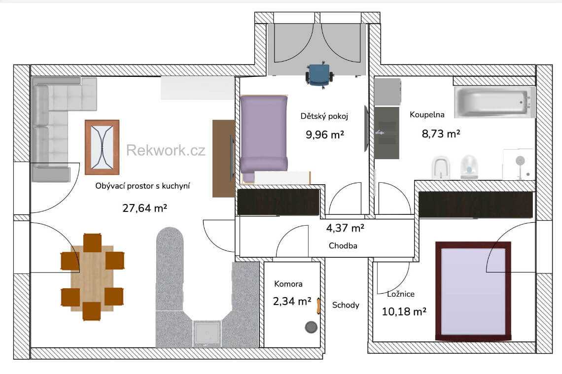 Půdorys půdní vestavby Family v okálu 118/38° 63 m²